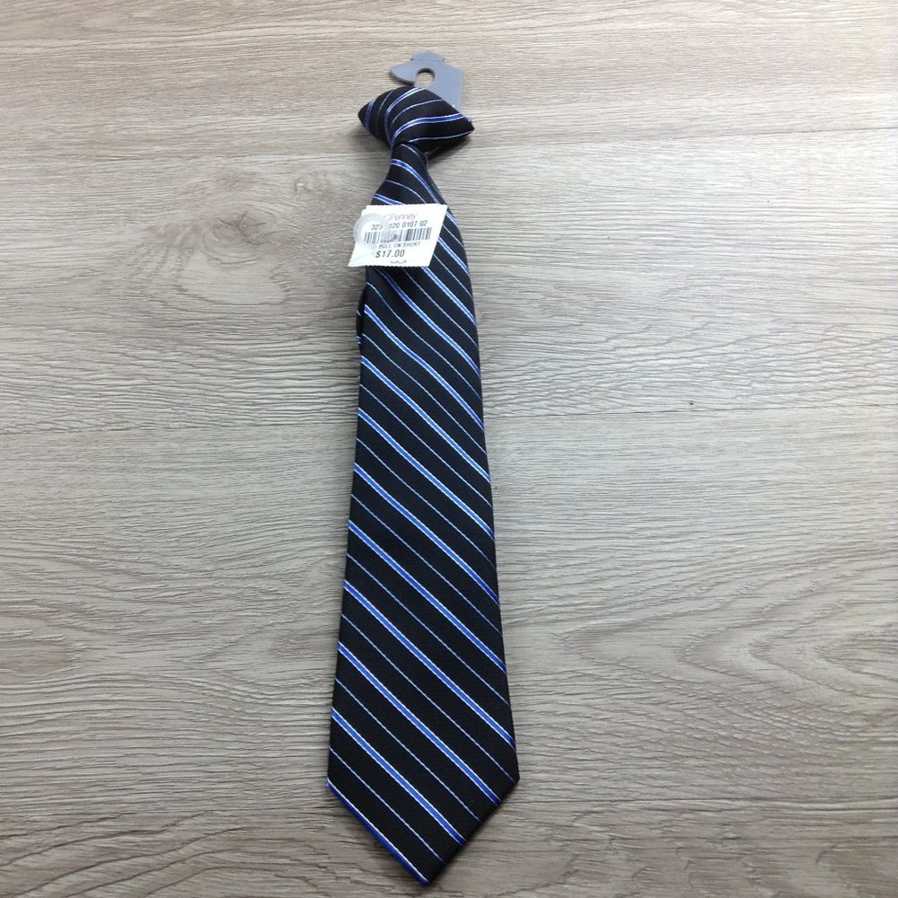 Van Heusen Black & Blue Striped Clip On Short Tie